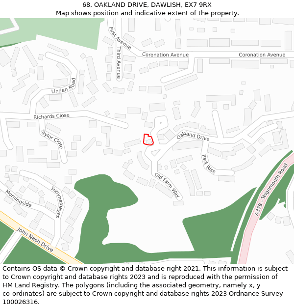 68, OAKLAND DRIVE, DAWLISH, EX7 9RX: Location map and indicative extent of plot