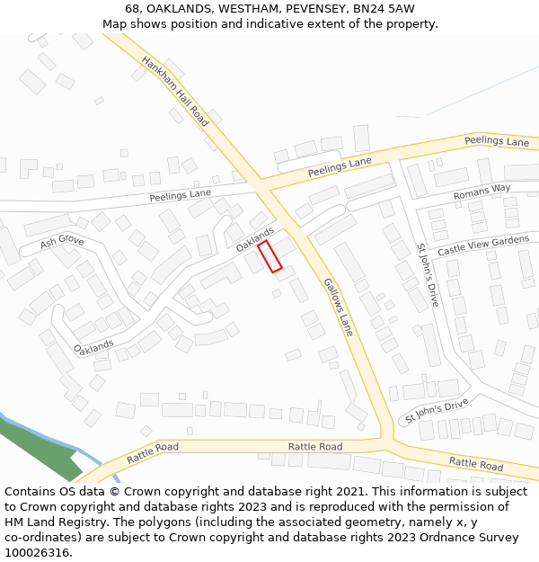 68, OAKLANDS, WESTHAM, PEVENSEY, BN24 5AW: Location map and indicative extent of plot