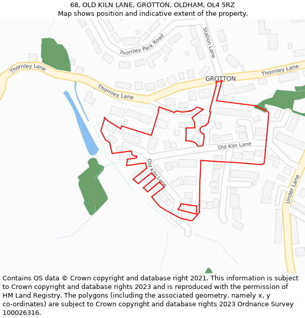 68, OLD KILN LANE, GROTTON, OLDHAM, OL4 5RZ: Location map and indicative extent of plot