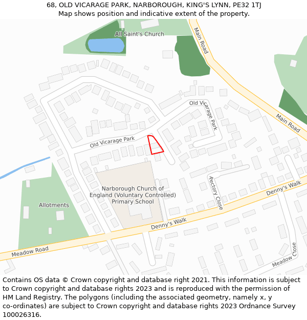 68, OLD VICARAGE PARK, NARBOROUGH, KING'S LYNN, PE32 1TJ: Location map and indicative extent of plot