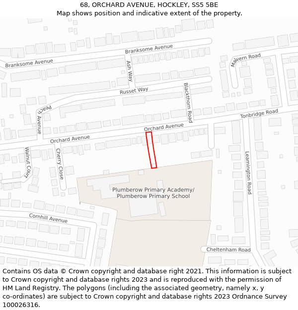 68, ORCHARD AVENUE, HOCKLEY, SS5 5BE: Location map and indicative extent of plot