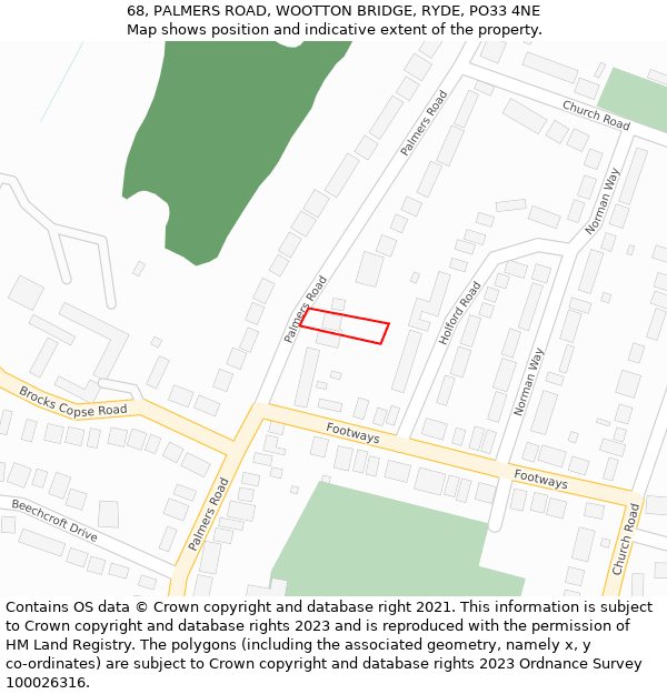 68, PALMERS ROAD, WOOTTON BRIDGE, RYDE, PO33 4NE: Location map and indicative extent of plot