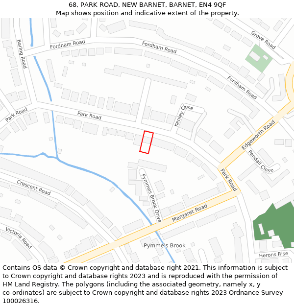 68, PARK ROAD, NEW BARNET, BARNET, EN4 9QF: Location map and indicative extent of plot