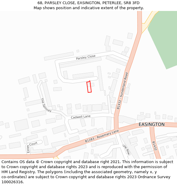 68, PARSLEY CLOSE, EASINGTON, PETERLEE, SR8 3FD: Location map and indicative extent of plot