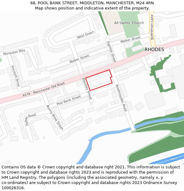68, POOL BANK STREET, MIDDLETON, MANCHESTER, M24 4RN: Location map and indicative extent of plot