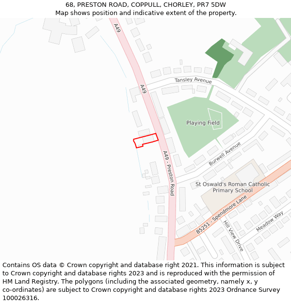 68, PRESTON ROAD, COPPULL, CHORLEY, PR7 5DW: Location map and indicative extent of plot