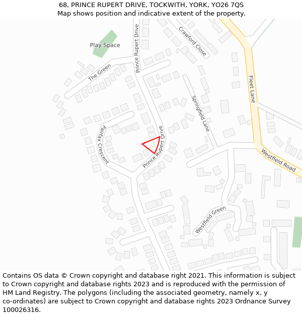 68, PRINCE RUPERT DRIVE, TOCKWITH, YORK, YO26 7QS: Location map and indicative extent of plot