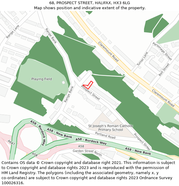 68, PROSPECT STREET, HALIFAX, HX3 6LG: Location map and indicative extent of plot