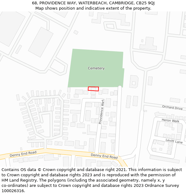 68, PROVIDENCE WAY, WATERBEACH, CAMBRIDGE, CB25 9QJ: Location map and indicative extent of plot