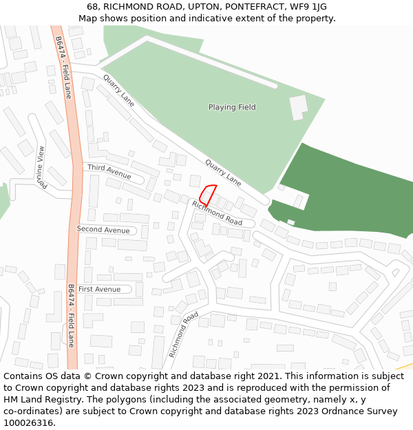 68, RICHMOND ROAD, UPTON, PONTEFRACT, WF9 1JG: Location map and indicative extent of plot