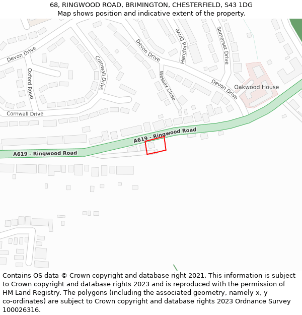 68, RINGWOOD ROAD, BRIMINGTON, CHESTERFIELD, S43 1DG: Location map and indicative extent of plot