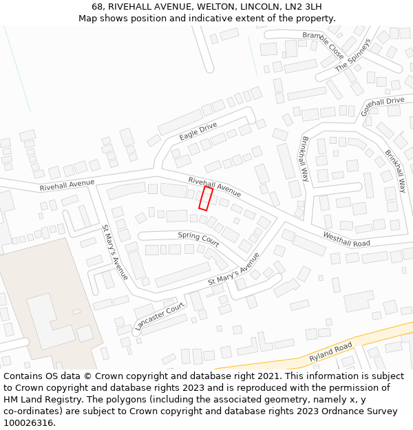 68, RIVEHALL AVENUE, WELTON, LINCOLN, LN2 3LH: Location map and indicative extent of plot