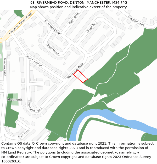 68, RIVERMEAD ROAD, DENTON, MANCHESTER, M34 7PG: Location map and indicative extent of plot