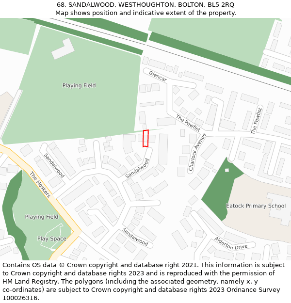 68, SANDALWOOD, WESTHOUGHTON, BOLTON, BL5 2RQ: Location map and indicative extent of plot