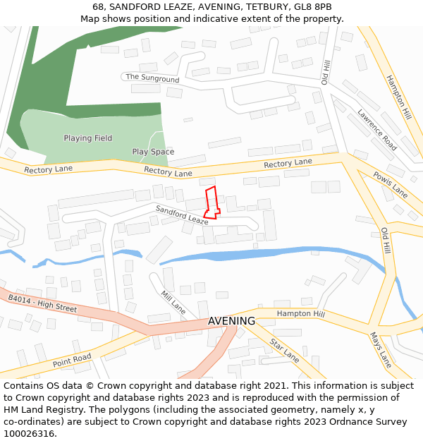 68, SANDFORD LEAZE, AVENING, TETBURY, GL8 8PB: Location map and indicative extent of plot