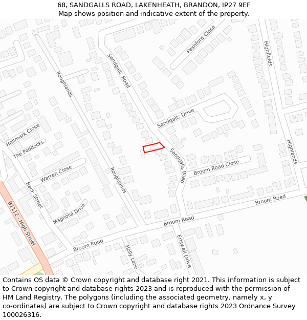 68, SANDGALLS ROAD, LAKENHEATH, BRANDON, IP27 9EF: Location map and indicative extent of plot