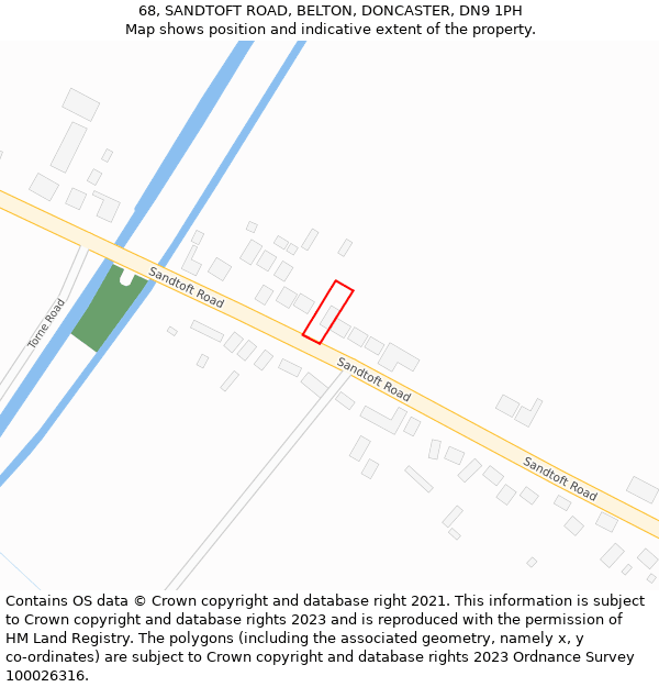 68, SANDTOFT ROAD, BELTON, DONCASTER, DN9 1PH: Location map and indicative extent of plot