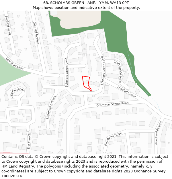 68, SCHOLARS GREEN LANE, LYMM, WA13 0PT: Location map and indicative extent of plot