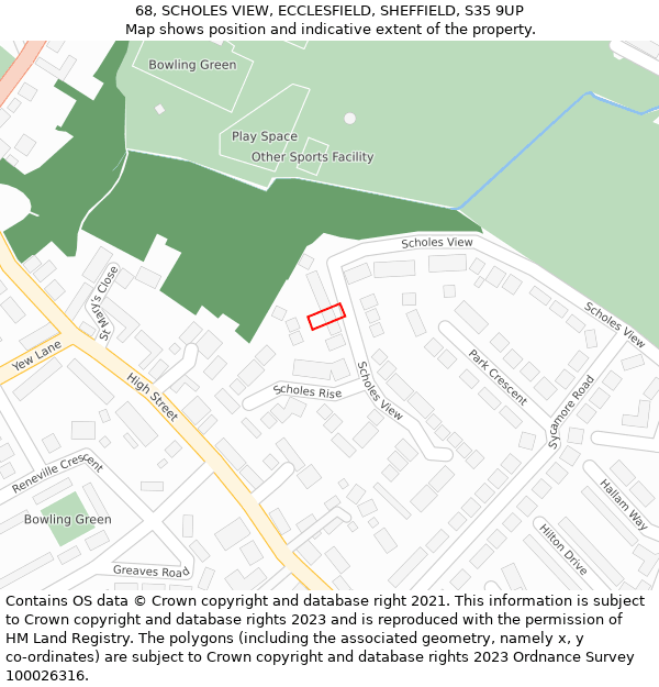 68, SCHOLES VIEW, ECCLESFIELD, SHEFFIELD, S35 9UP: Location map and indicative extent of plot