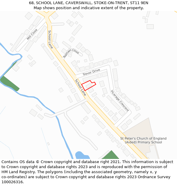 68, SCHOOL LANE, CAVERSWALL, STOKE-ON-TRENT, ST11 9EN: Location map and indicative extent of plot