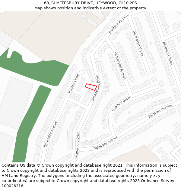 68, SHAFTESBURY DRIVE, HEYWOOD, OL10 2PS: Location map and indicative extent of plot