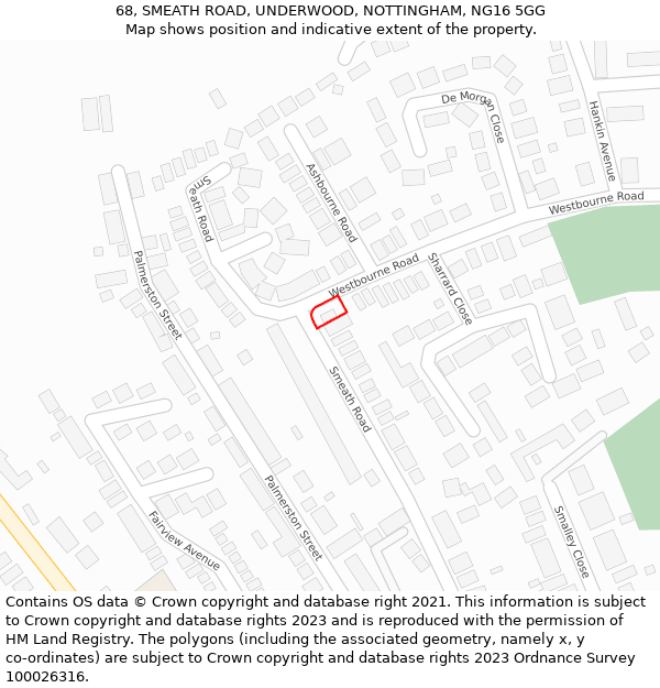 68, SMEATH ROAD, UNDERWOOD, NOTTINGHAM, NG16 5GG: Location map and indicative extent of plot