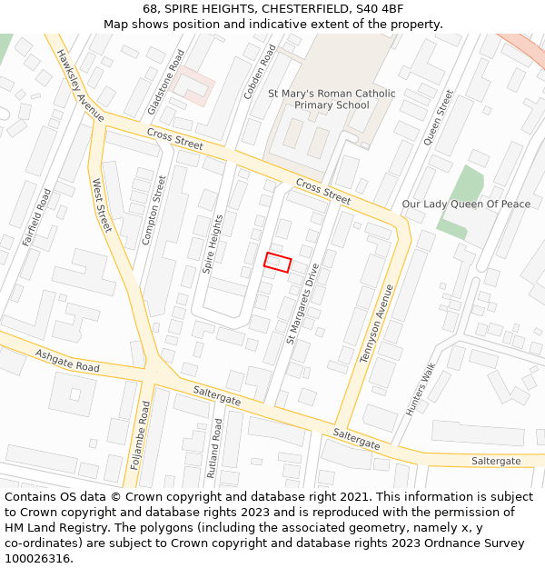 68, SPIRE HEIGHTS, CHESTERFIELD, S40 4BF: Location map and indicative extent of plot