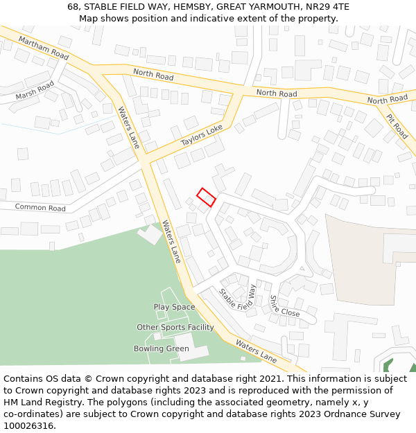 68, STABLE FIELD WAY, HEMSBY, GREAT YARMOUTH, NR29 4TE: Location map and indicative extent of plot