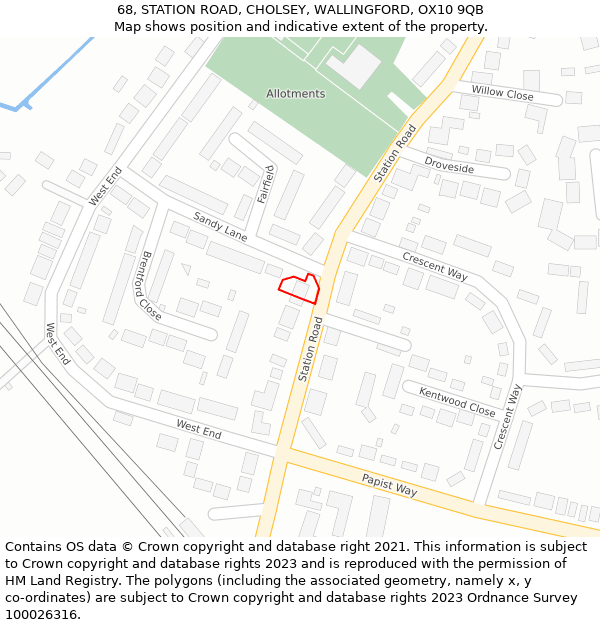 68, STATION ROAD, CHOLSEY, WALLINGFORD, OX10 9QB: Location map and indicative extent of plot