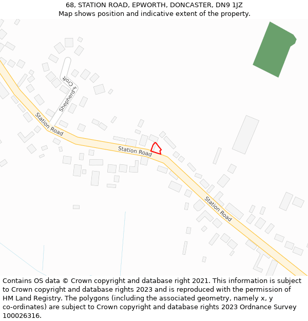 68, STATION ROAD, EPWORTH, DONCASTER, DN9 1JZ: Location map and indicative extent of plot