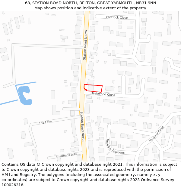 68, STATION ROAD NORTH, BELTON, GREAT YARMOUTH, NR31 9NN: Location map and indicative extent of plot