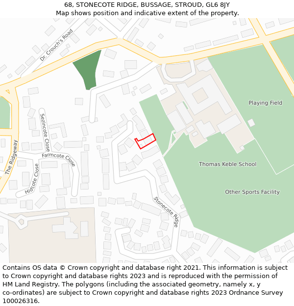 68, STONECOTE RIDGE, BUSSAGE, STROUD, GL6 8JY: Location map and indicative extent of plot