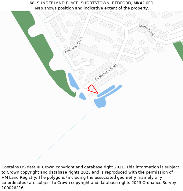 68, SUNDERLAND PLACE, SHORTSTOWN, BEDFORD, MK42 0FD: Location map and indicative extent of plot