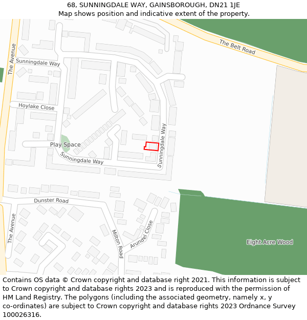 68, SUNNINGDALE WAY, GAINSBOROUGH, DN21 1JE: Location map and indicative extent of plot