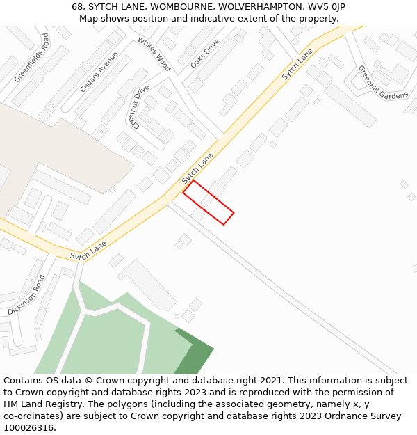 68, SYTCH LANE, WOMBOURNE, WOLVERHAMPTON, WV5 0JP: Location map and indicative extent of plot