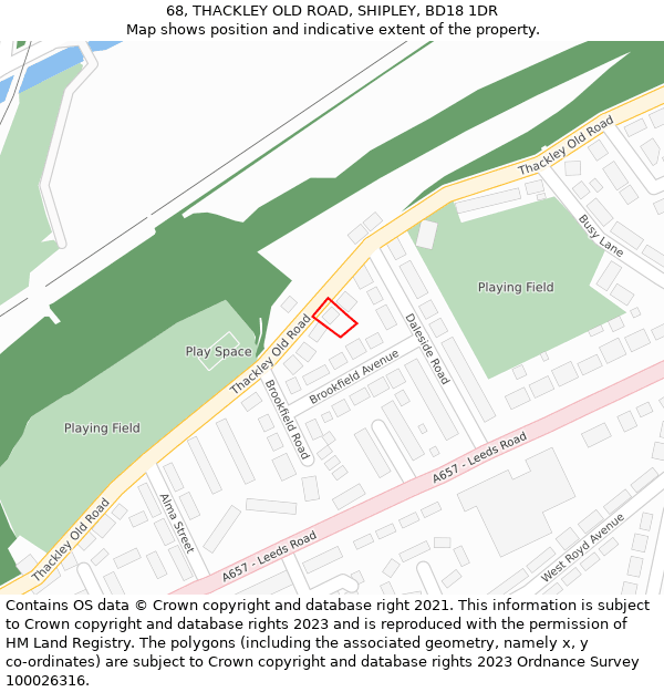 68, THACKLEY OLD ROAD, SHIPLEY, BD18 1DR: Location map and indicative extent of plot