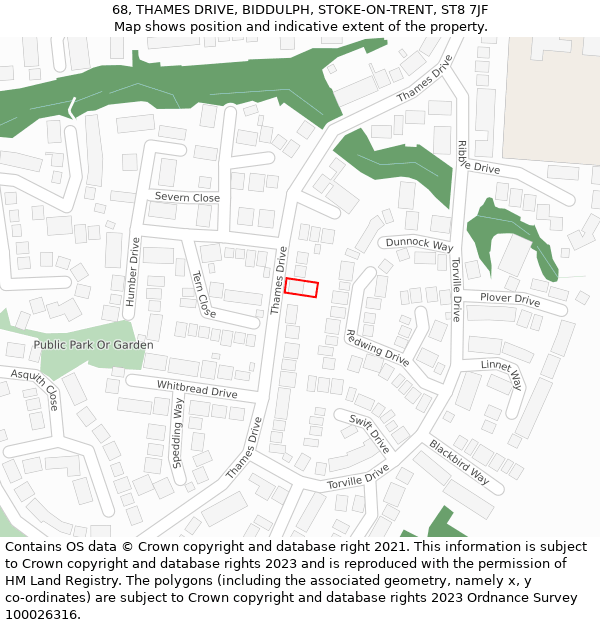 68, THAMES DRIVE, BIDDULPH, STOKE-ON-TRENT, ST8 7JF: Location map and indicative extent of plot
