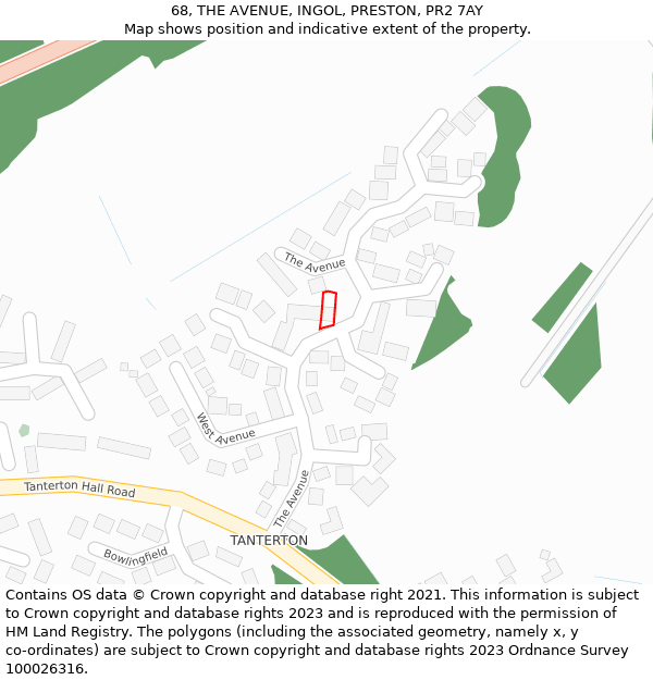 68, THE AVENUE, INGOL, PRESTON, PR2 7AY: Location map and indicative extent of plot