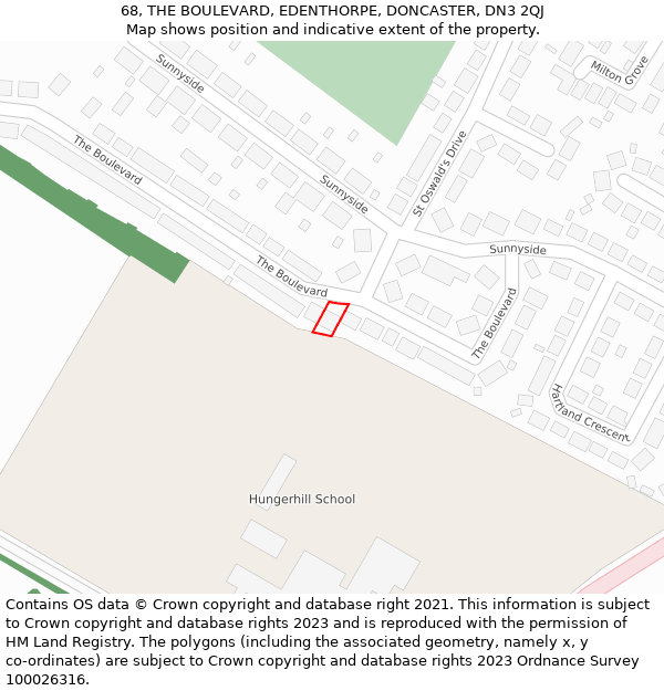 68, THE BOULEVARD, EDENTHORPE, DONCASTER, DN3 2QJ: Location map and indicative extent of plot