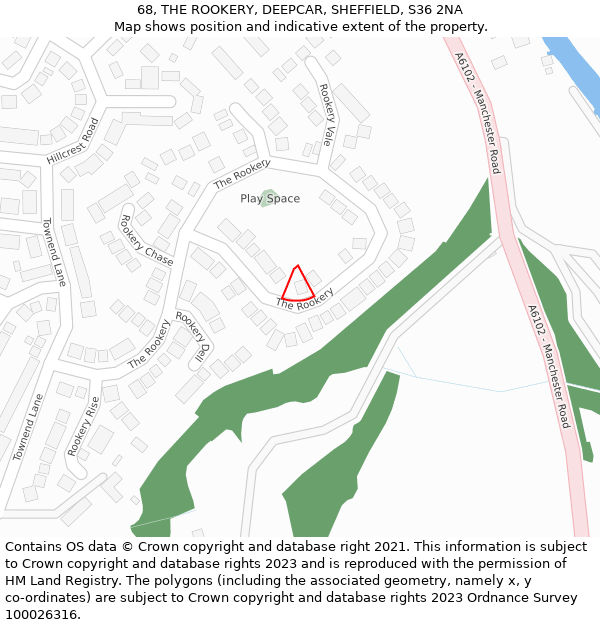 68, THE ROOKERY, DEEPCAR, SHEFFIELD, S36 2NA: Location map and indicative extent of plot