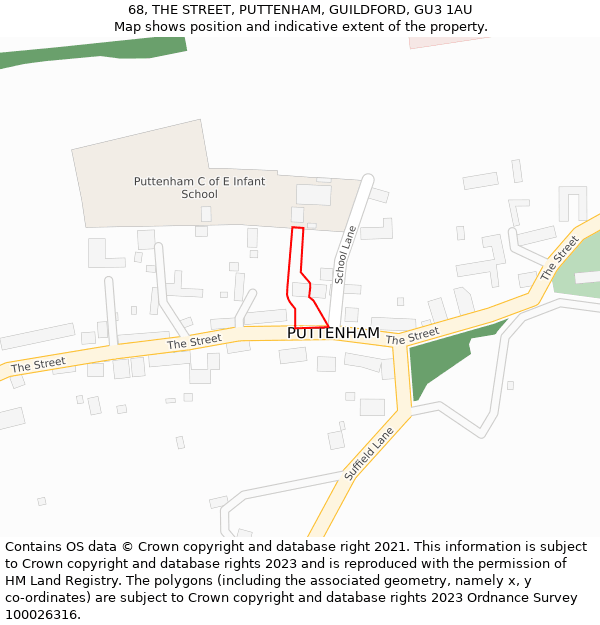 68, THE STREET, PUTTENHAM, GUILDFORD, GU3 1AU: Location map and indicative extent of plot