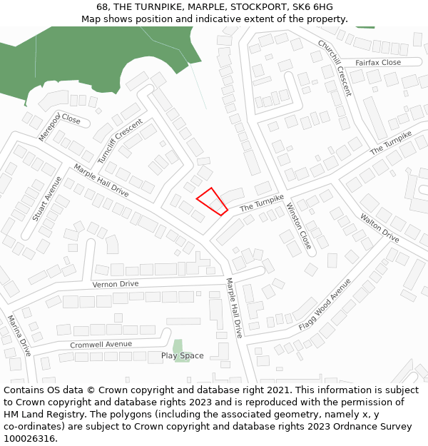 68, THE TURNPIKE, MARPLE, STOCKPORT, SK6 6HG: Location map and indicative extent of plot