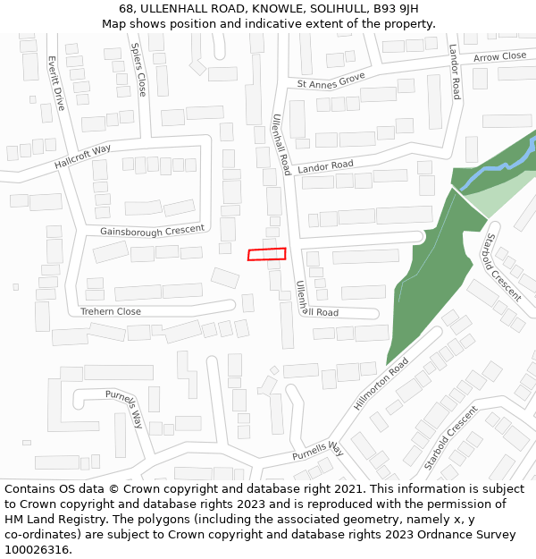 68, ULLENHALL ROAD, KNOWLE, SOLIHULL, B93 9JH: Location map and indicative extent of plot