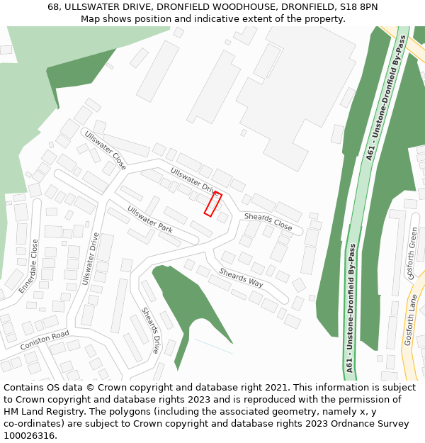 68, ULLSWATER DRIVE, DRONFIELD WOODHOUSE, DRONFIELD, S18 8PN: Location map and indicative extent of plot