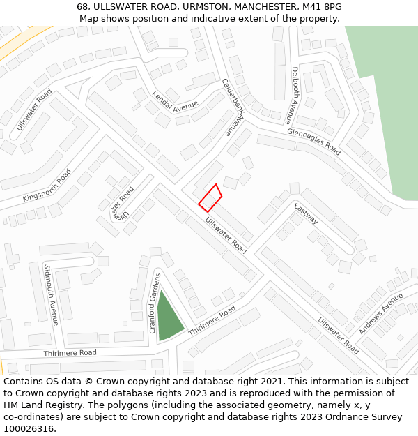68, ULLSWATER ROAD, URMSTON, MANCHESTER, M41 8PG: Location map and indicative extent of plot
