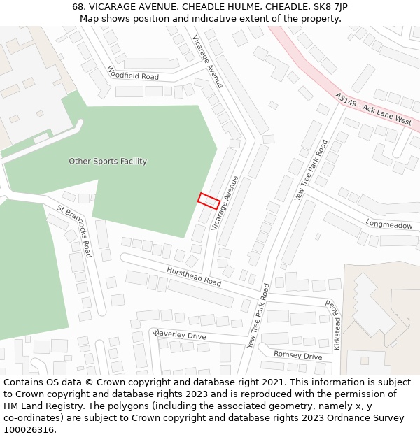68, VICARAGE AVENUE, CHEADLE HULME, CHEADLE, SK8 7JP: Location map and indicative extent of plot