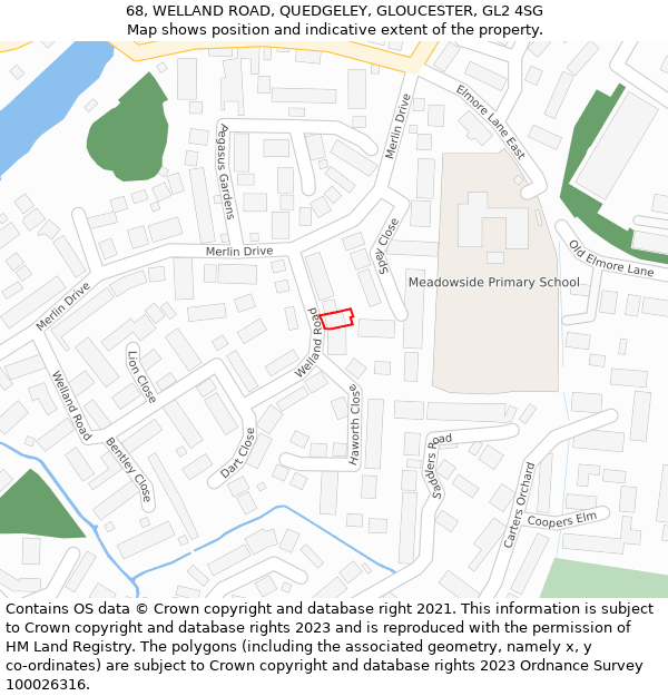 68, WELLAND ROAD, QUEDGELEY, GLOUCESTER, GL2 4SG: Location map and indicative extent of plot