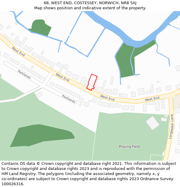 68, WEST END, COSTESSEY, NORWICH, NR8 5AJ: Location map and indicative extent of plot