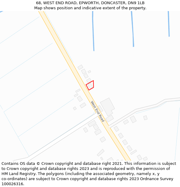 68, WEST END ROAD, EPWORTH, DONCASTER, DN9 1LB: Location map and indicative extent of plot