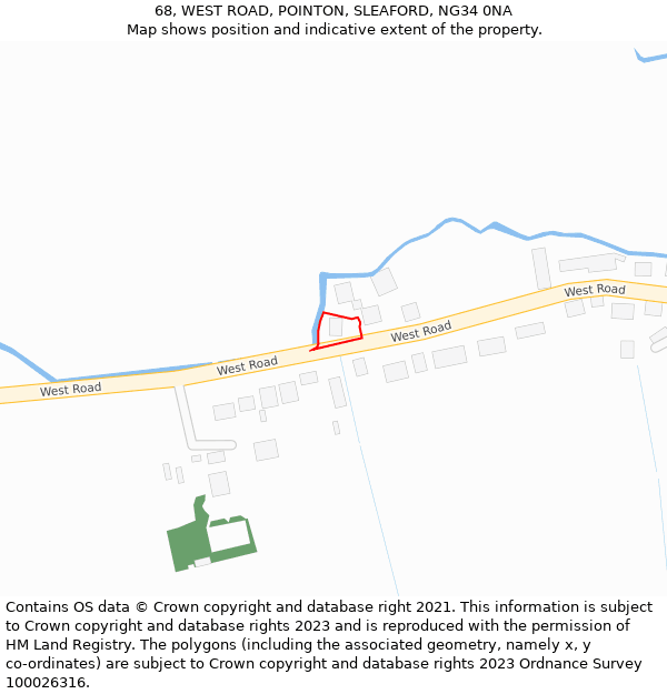 68, WEST ROAD, POINTON, SLEAFORD, NG34 0NA: Location map and indicative extent of plot